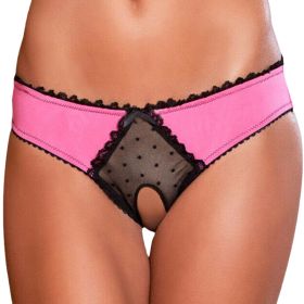 Panties Women Open Crotch Mesh Sexy Bowknot Hallow Out Erotic Lingerie Low Waist Crotchless Panties Women panties for sex (Color: Hot Pink, size: M)